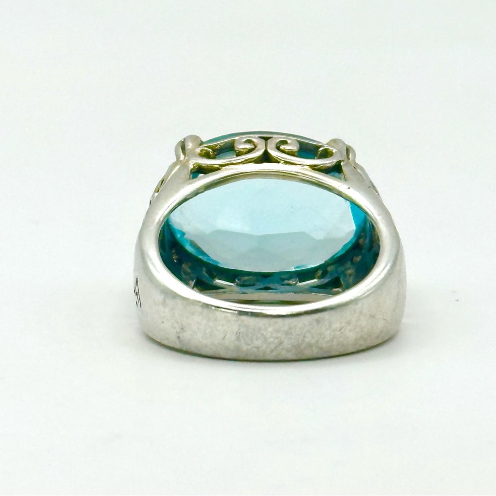 Silpada Retired Blue R2387 Cove Sterling Silver & Oval Aqua Glass Ring Size 7.5 - Picture 4 of 13
